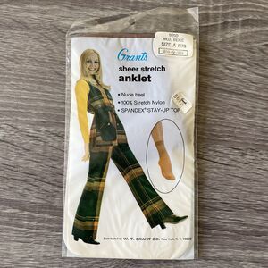 VTG Grants Sheer Stretch Anklet Beige Nude Heel Nylon Spandex Top Size A 8.5-9.5